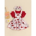 thumbnail image 5 of Suealasg Baby Girls Outfit 3 6 12 18 24 Months Infant Girls Short Sleeve Ribbed Romper Daisy Print Suspender Skirt Headband Set 0-18M 3Pcs Newborn Girl Summer Clothes, 5 of 9