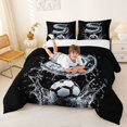 thumbnail image 3 of Castle Fairy Ice Letter S Soccer Watercolor Art Queen Comforter Set 3pcs for Boys,Splash Graphic Bedding Comforter Set for Soccer Lovers,Black Reversible, 3 of 6