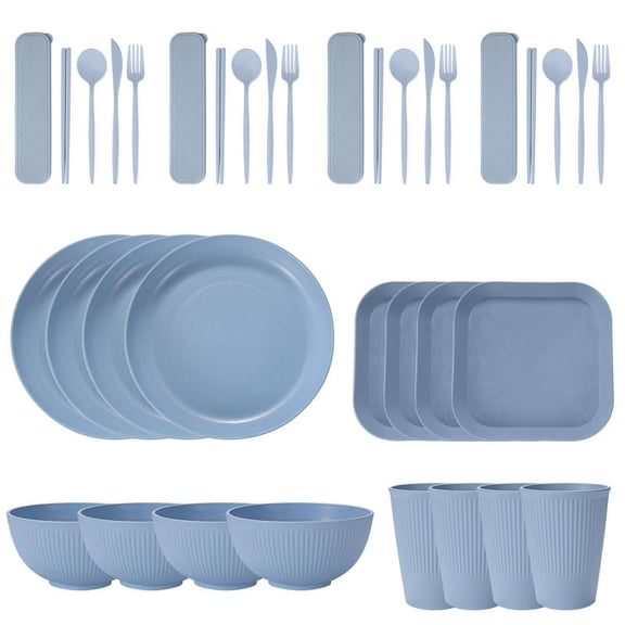 Namzi Wheat Straw Dinnerware Set, Unbreakable Plastic Dish Set, Eco-Friendly Tableware for Home & Outdoor Use,36-Piece Light Blue
