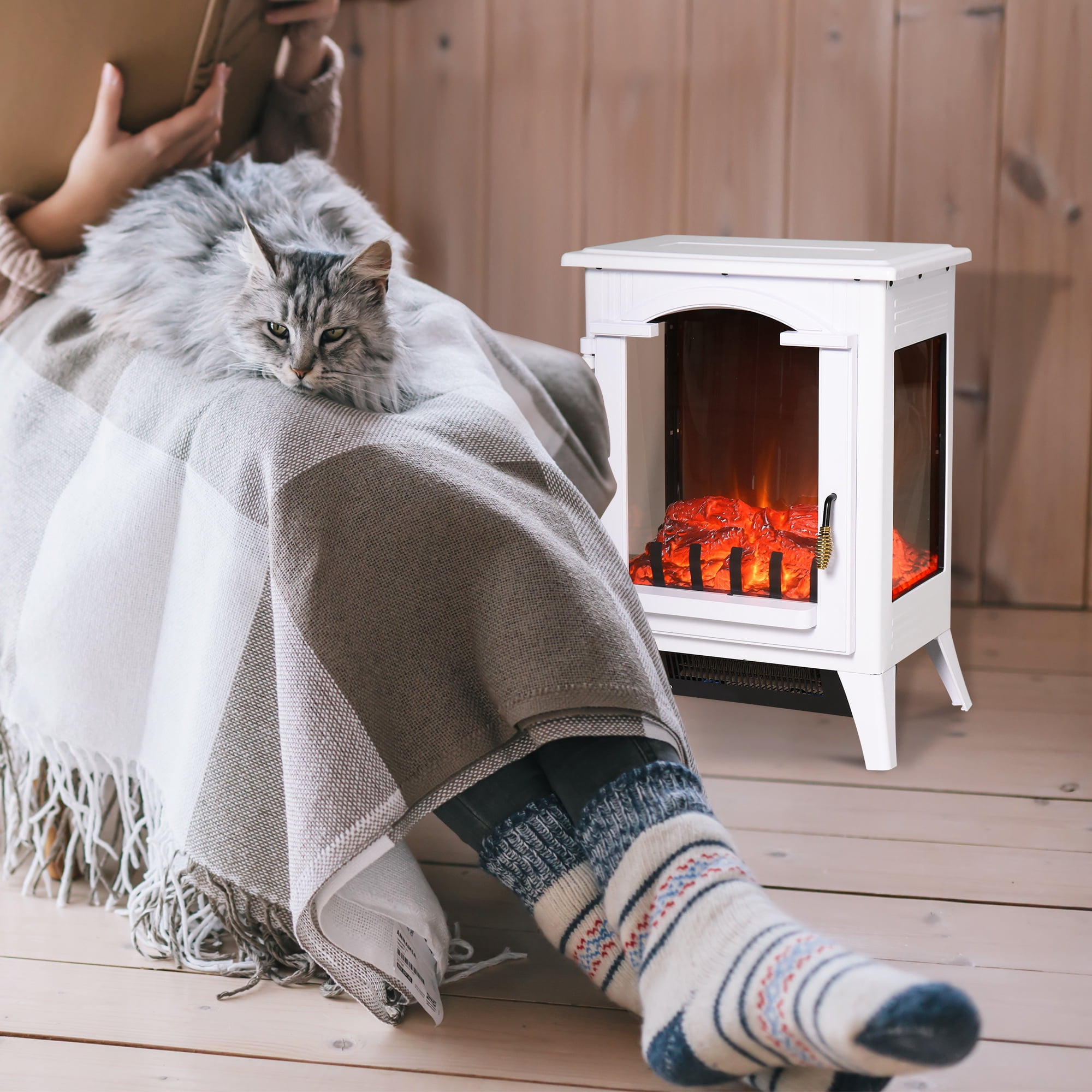 HOMCOM 750W/1500W Electric Fireplace Heater LED Light Faux Flame Metal  Black - Walmart.com