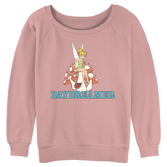 Junior's Peter Pan Tinker Bell Daydreamer Mushroom Sweatshirt Desert Pink 2X Large