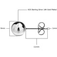thumbnail image 2 of Savlano 925 Sterling Silver 18K White Gold Plated Ball Stud Earrings 2mm - 14mm For Women & Men, 2 of 6