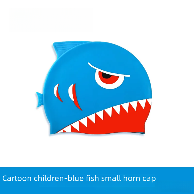 Gorro de baño de silicona con diseño de tiburón de dibujos animados para niños, unisex, bonito y cómodo, con estampado, que no aprieta