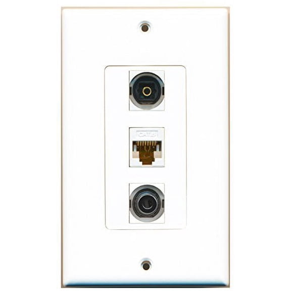 RiteAV - 1 Port Toslink and 1 Port 3.5mm and 1 Port Cat6 Ethernet White Decorative Wall Plate Decorative