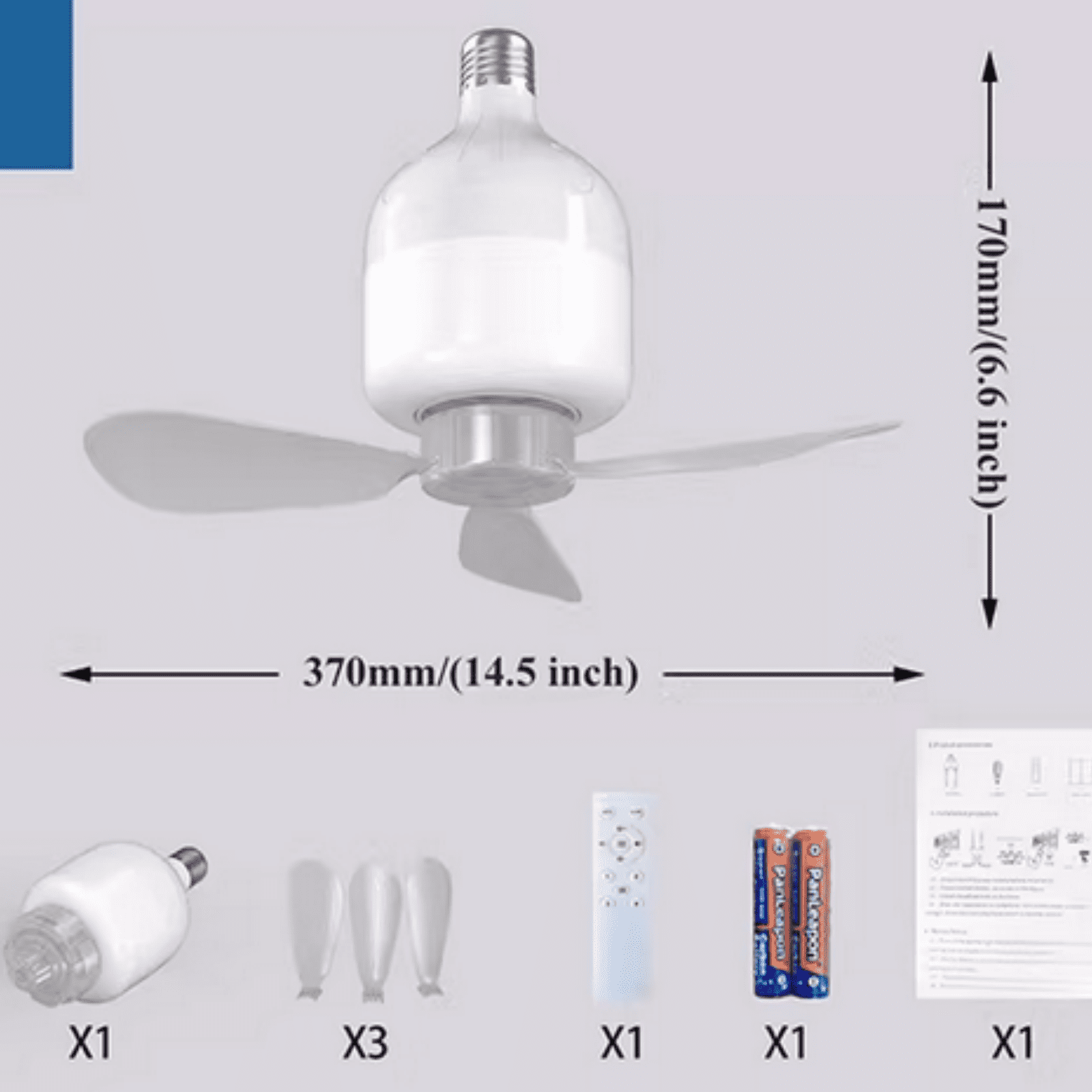 Qholemyo E27 LED Ceiling Fan Light With RGB Remote 4 Speed 3 Blades Cooling Fan For Bedroom Kitchen