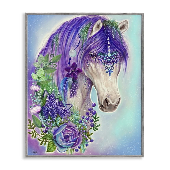 Stupell Industries Eclectic Horse with Floral Garland Gray Framed Giclee Art, 16 x 20, by Sheena Pike