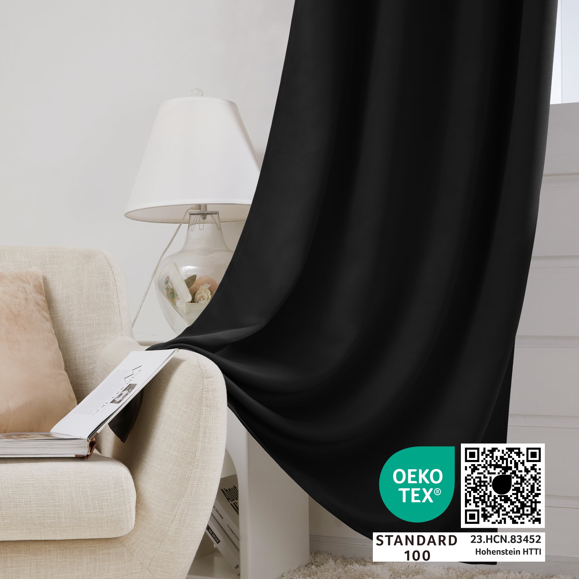Deconovo Thermal Insulated Blackout Curtains 84 inches Length, Rod Pocket Room Darkening Black Curtains for Living Room, 42W x 84L, 2 Pieces