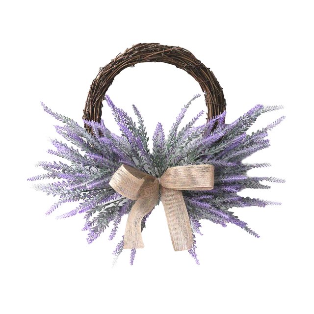 Corona De Flores De Seda Con Lavanda Y Lazo - Diseño Duradero Para Decoración De Interiores Y Exteriores