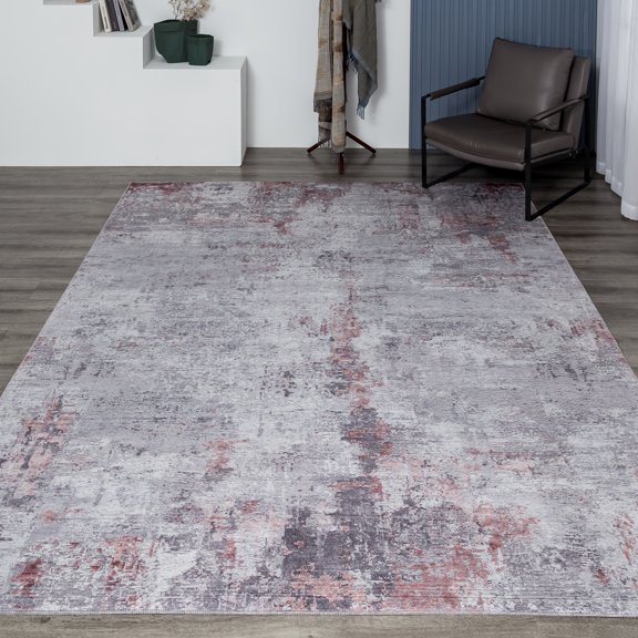 Abstract Grey/Lavender Area Rug 2' x 3' 2' x 3' Entryway, Kitchen, Bedroom Rectangle