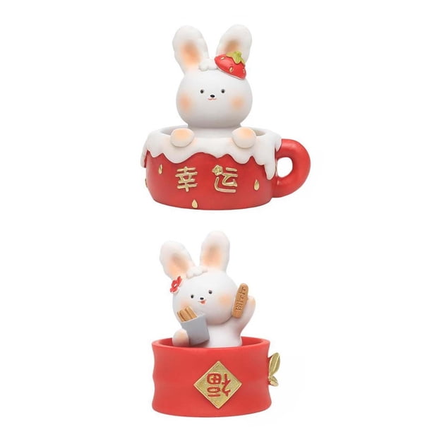 2 piezas de estatuas de conejo de animales chinos con cabeza sacudida, escultura de conejo para Estilo B
