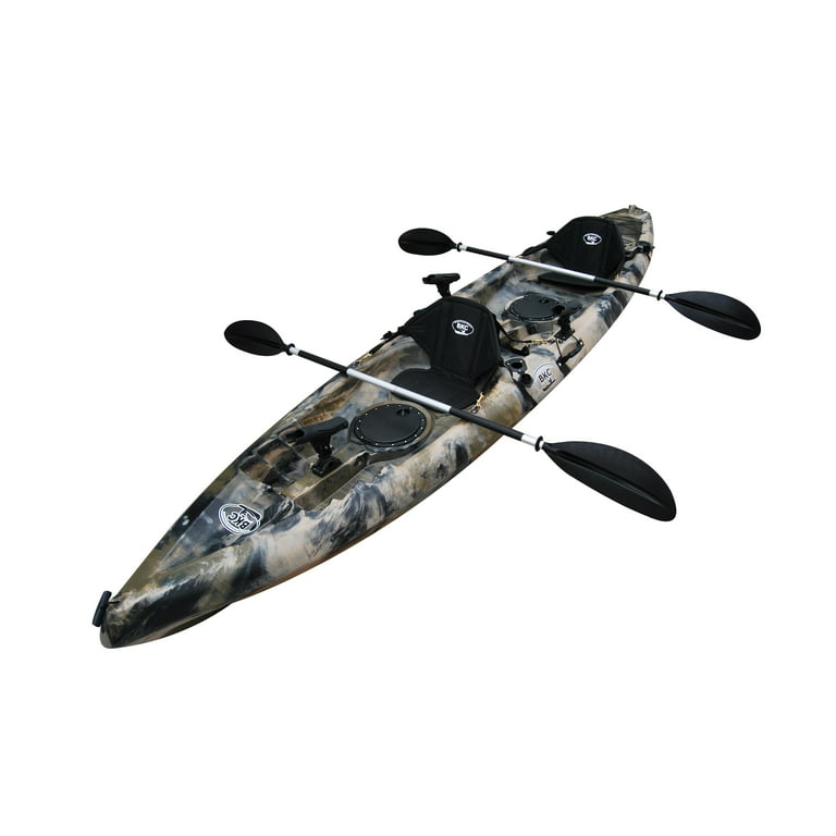BKC TK181 12.5' Tandem Sit On Top Kayak W/ 2 Soft Padded Seats , Paddles ,7  Rod Holders Included 2 Person Kayak 