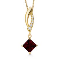 Gem Stone King 14K Yellow Gold Red Garnet and Lab Grown Diamond Pendant Necklace for Women | 0.95 Cttw | Gemstone January Birthstone | Princess 5MM | With 18 inch Chain