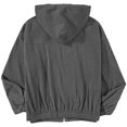 thumbnail image 6 of Tqcoqu Corduroy Zip Up Hoodie Jacket for Women,Drawstring Hood Long Sleeve Loose Casual Outerwear Tops with Patch Pocket For Fall Winter,Dark Gray Women's S-XXXL, 6 of 6