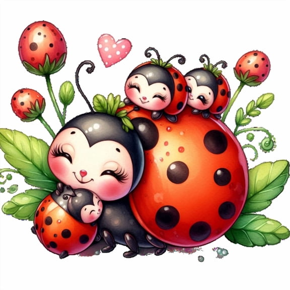 Ladybug with Her Babies Themed Birthday Edible Icing Image Cake Topper, by Tnct.