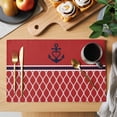thumbnail image 2 of Red Morocco Placemats Set of 4, Ocean Nautical Anchor Stripe Geometric Placemats for Dining Table, Place Mats for Kitchen Tabletop, Waterproof Wipeable Dining Table Mats Set, 2 of 9