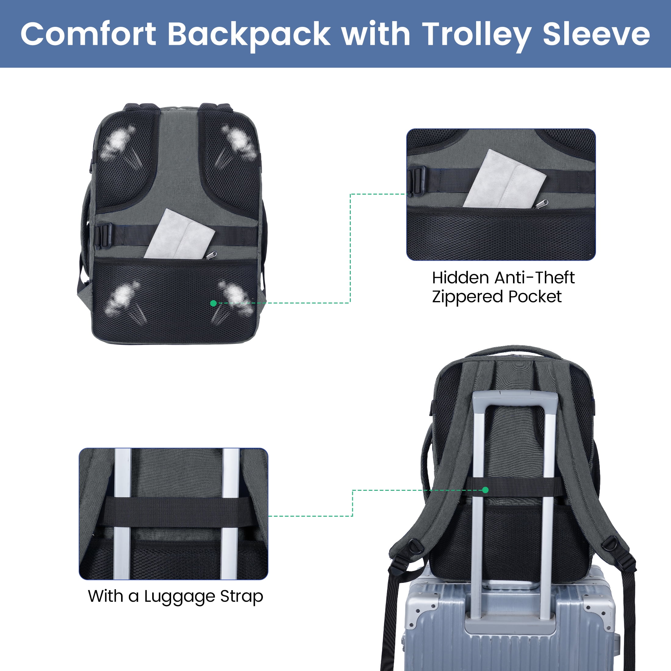 Business Travel Backpack Fits 17 Inch Laptop for Personal Item Bag 18x14x8 Clamshell Opening Carry on Laptop Backpack for Men with Wet Pocket, Grey
