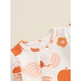 thumbnail image 6 of Elippeo Baby Girl Fall Outfit 3 6 12 18 Months Long Sleeve Pumpkin Flower Print Jumpsuit with Headband Halloween Clothes, 6 of 8