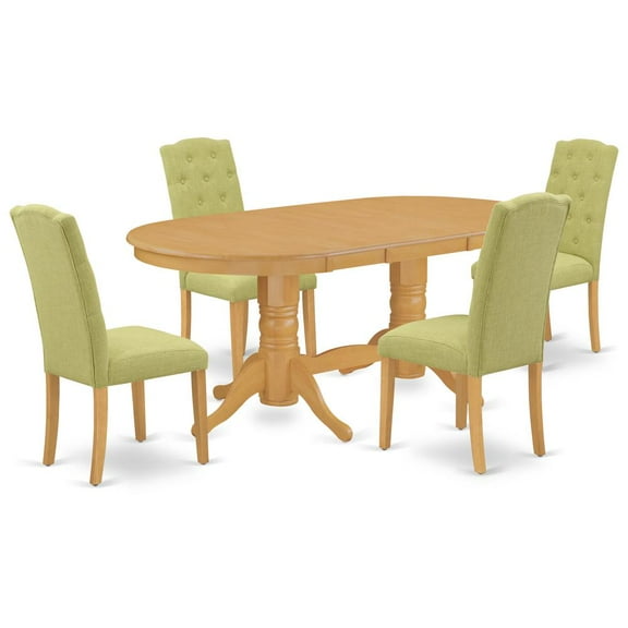 East West Furniture Dining Room Set Oak, VACE5-OAK-07