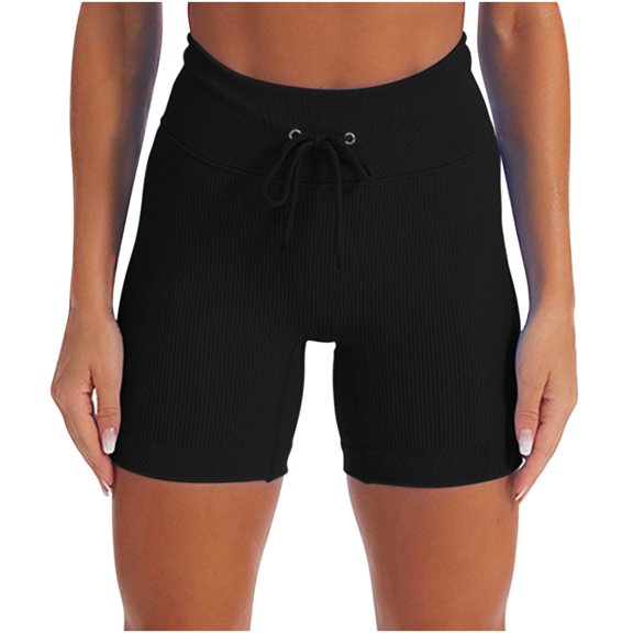 REALiKUN Gym Shorts for Women High Waist Hide Drawstring Workout Shorts Breathable Mid Thigh Yoga Pants