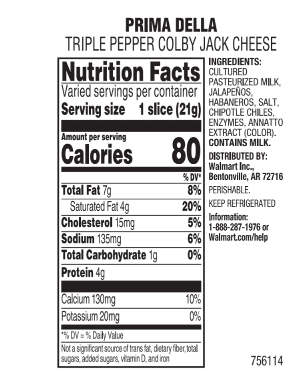 Prima Della Triple Pepper Colby Jack Cheese, Pre-Sliced Refrigerated