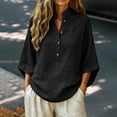 thumbnail image 6 of Women's Cotton Linen Shirts Summer Half Sleeve V Neck Casual Blouse Top, 6 of 9