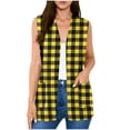 thumbnail image 2 of Chiccall Women's Plaid Sleeveless Vest Cardigan Open Front V Neck Long Line Layering Waistcoat with Side Pockets, 2 of 8