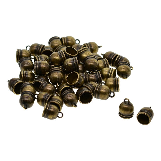 Paquete de 50 extremos de cordón, pegamento de aleación de zinc, tapones de extremo de barril, tapones de extremo de cordón de material cuero para joyería Kumi Bronce antiguo perfecl Tapones de extremo Tapones de tapón