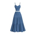 thumbnail image 2 of Jaimenalin Womens 2 Piece Maxi Skirt Sets Crop Top Ruffle Hem Flowy Midi Skirt Vacation Going Out Outfits Blue L, 2 of 8