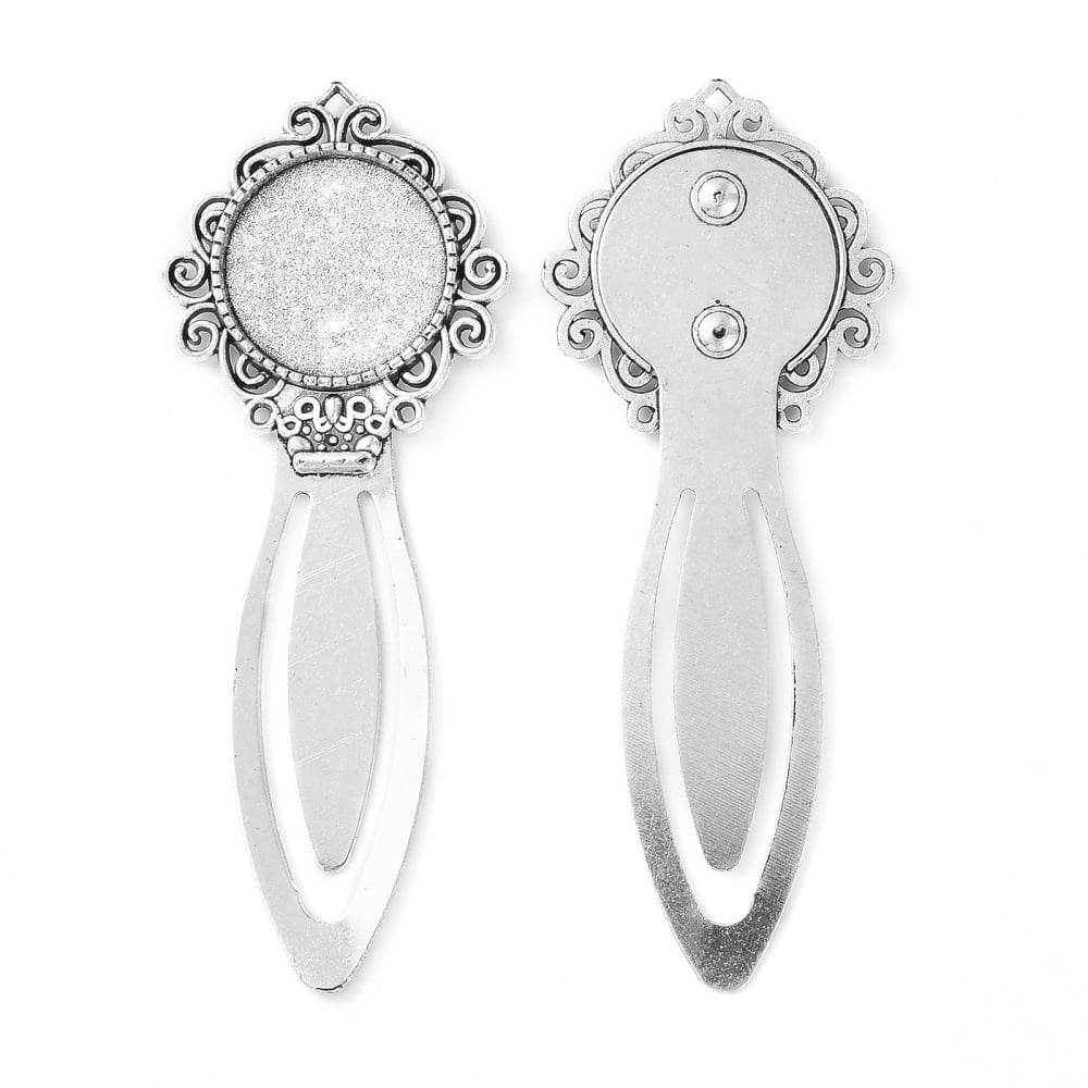 100pcs style Bookmark Cabochon Settings Cadmium Free & Lead Free Silver Tray: 20mm 81x31x4mm