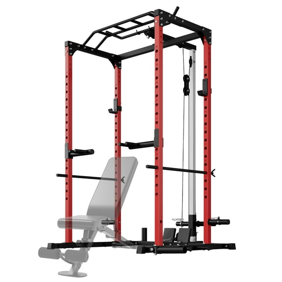 TROPOW Power Cage, 1200lbs Weight Capacity, Multi-Function Squat Rack with Optional Pulley System and Dip Handles, Weight Cage with Training Attachments for Home Gym