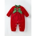 thumbnail image 2 of Kids Baby Girls Christmas Romper Contrast Color Cute Bow Long Sleeve Jumpsuits for Newborn Infant Toddler Cute Clothes, 2 of 8