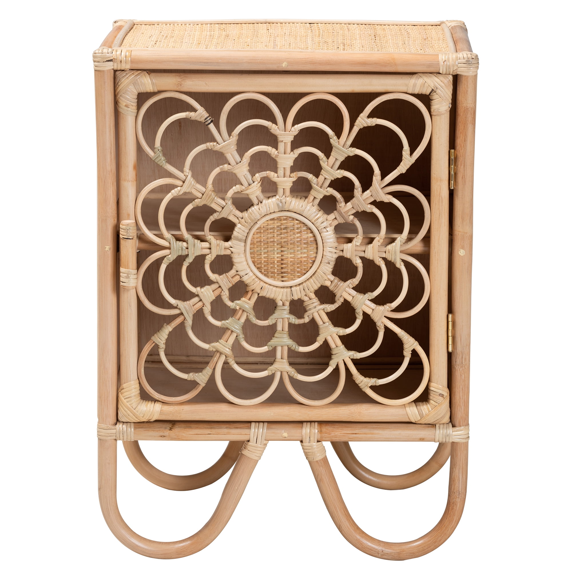 bali & pari Acelin Rattan BOHO Nightstand, 1-Door, Natural Brown