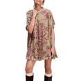 thumbnail image 1 of Gupgi Robe Fleurie en Velours pour Femme Robe Bohème à Manches Courtes Robe d'Été Ample Robe Courte, 1 of 6