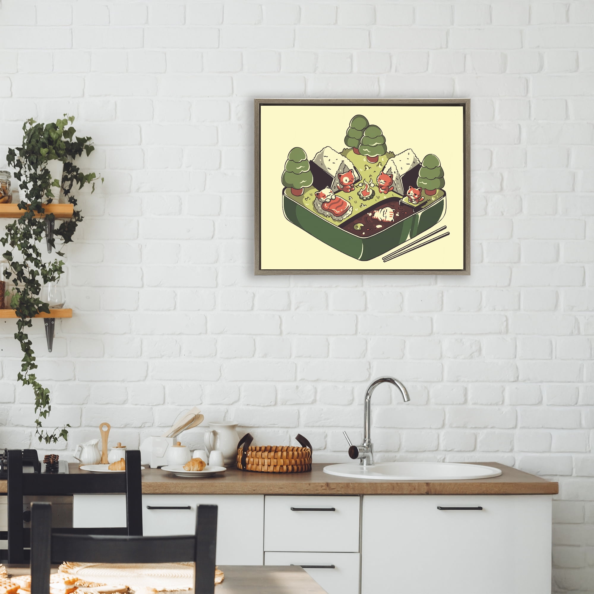 Stupell Industries Kawaii Sushi Camp Bento Brown Framed Floater Canvas Wall Art, design by Tobe Fonseca