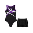 thumbnail image 3 of Runhomal Gymnastics Leotards for Boys Tumbling Dance Outfit Tank Unitard with Shorts Sleeveless Purple&Black 8, 3 of 5