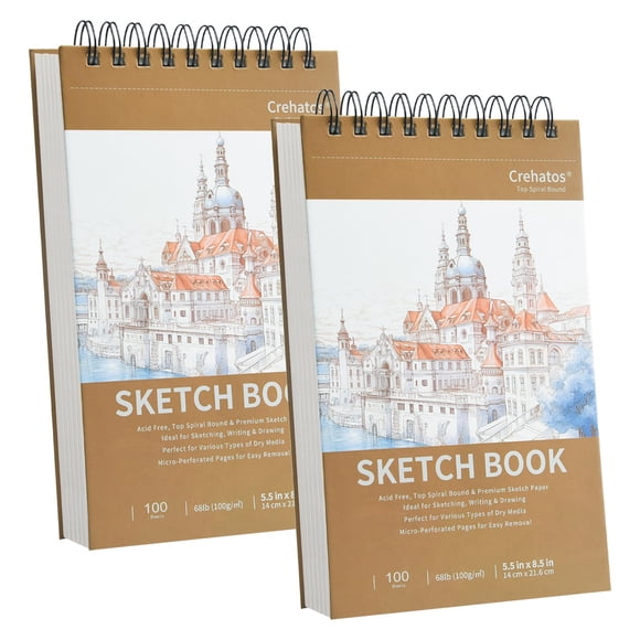 Cuaderno de bocetos Crehatos 14 x 22 cm, 100 hojas, paquete de 2