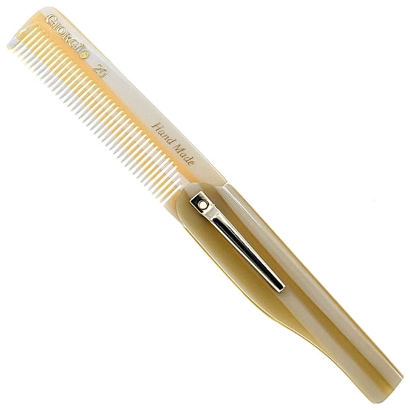 Giorgio G20 IVY Folding Mustache and Beard Comb 6.5 Inches - Small Fine Tooth Pocket Comb for Everyday Hair Care - Sawcut and Hand Polished Pocket Comb and Styling Comb - Fine Ivory Travel Comb