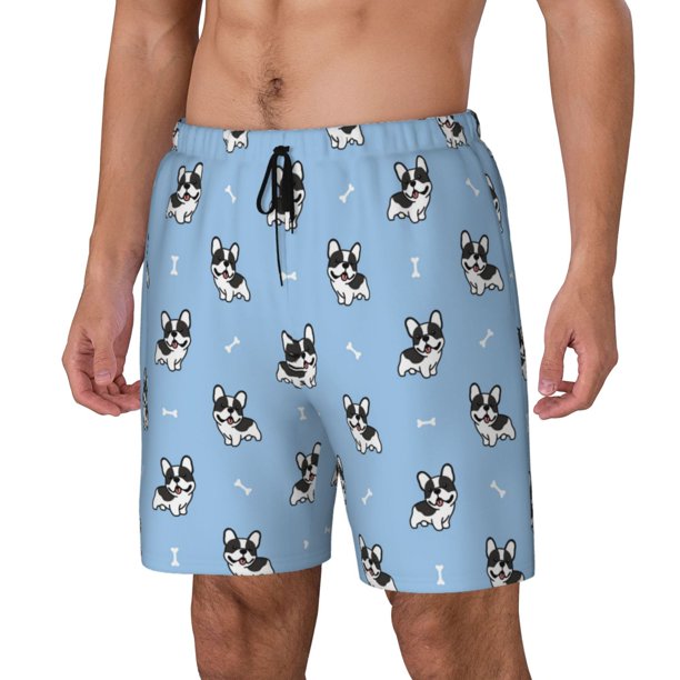 Balery French Bulldog Puppy Bañador para hombre, shorts de playa de secado rápido con entrepierna y forro de compresión-Large