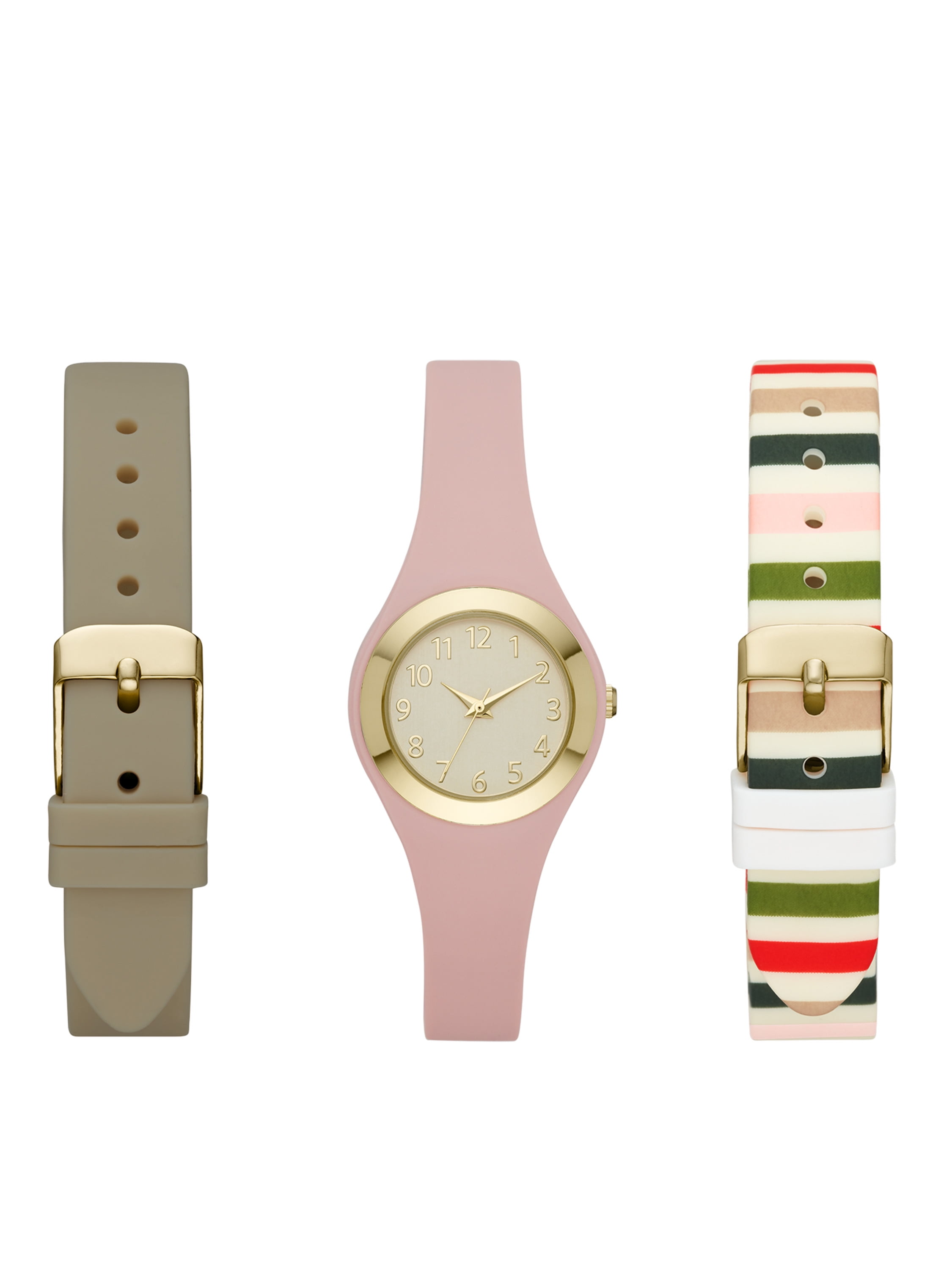 Time tru ladies analog silicone interchangeable band watch set 