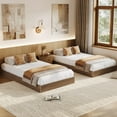 thumbnail image 3 of Wood Bed Frame, Wooden Platform Bed with Fluted Design, Twin Bed Frame with Study Support, Easy Assembly, No Box Spring Needed, Noise Free, Walnut, 3 of 7