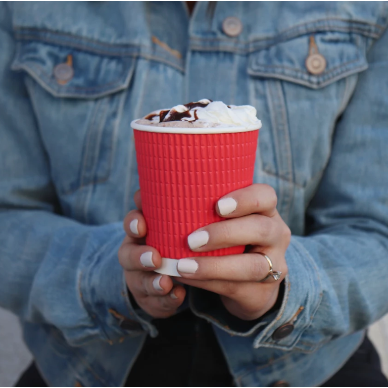 16 Ounce Scarlet Red Insulated Ripple Paper Cups