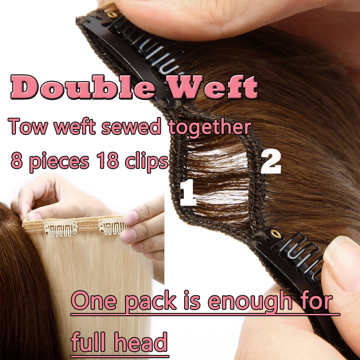 HAIRRO Jet Black Clip in 100% Human Hair Extensions Remy Hair Extensions Clip in Human Hair Color 1 Natural Hair Clip in Extensions for Thin Hair 8 Pieces 120Grams 24 Inch Black Hair Extensions