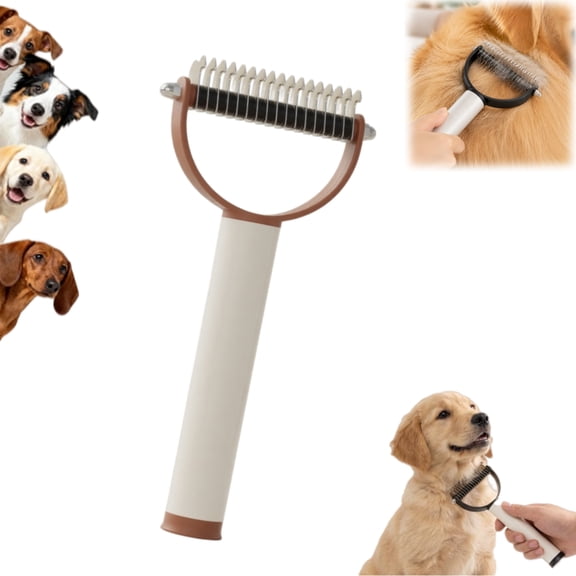 Pet Pro Grooming Tool for Dogs, Dual Sided Pet Grooming Comb, Deshedding Brush Removes Tangles Knots,Dematting Comb for Dogs and Cats(Coffee)