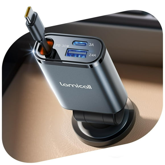 Cargador de coche Lamicall retráctil USB C de carga rápida de 57 W