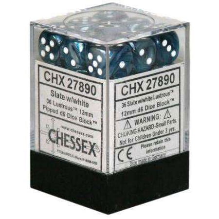 Chessex 6-Sided d6 Lustrous Dice Pack (Slate & White)