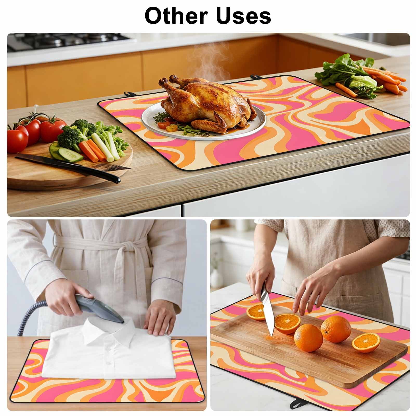 Pink Orange Stove Top Cover for Electric Stove, Heat-proof & Non Slip Glass Top Stove Cover Protector, Art Abstract Modern Geometric Kitchen Flat Cooktop Rubber Mat 24x21 Inches