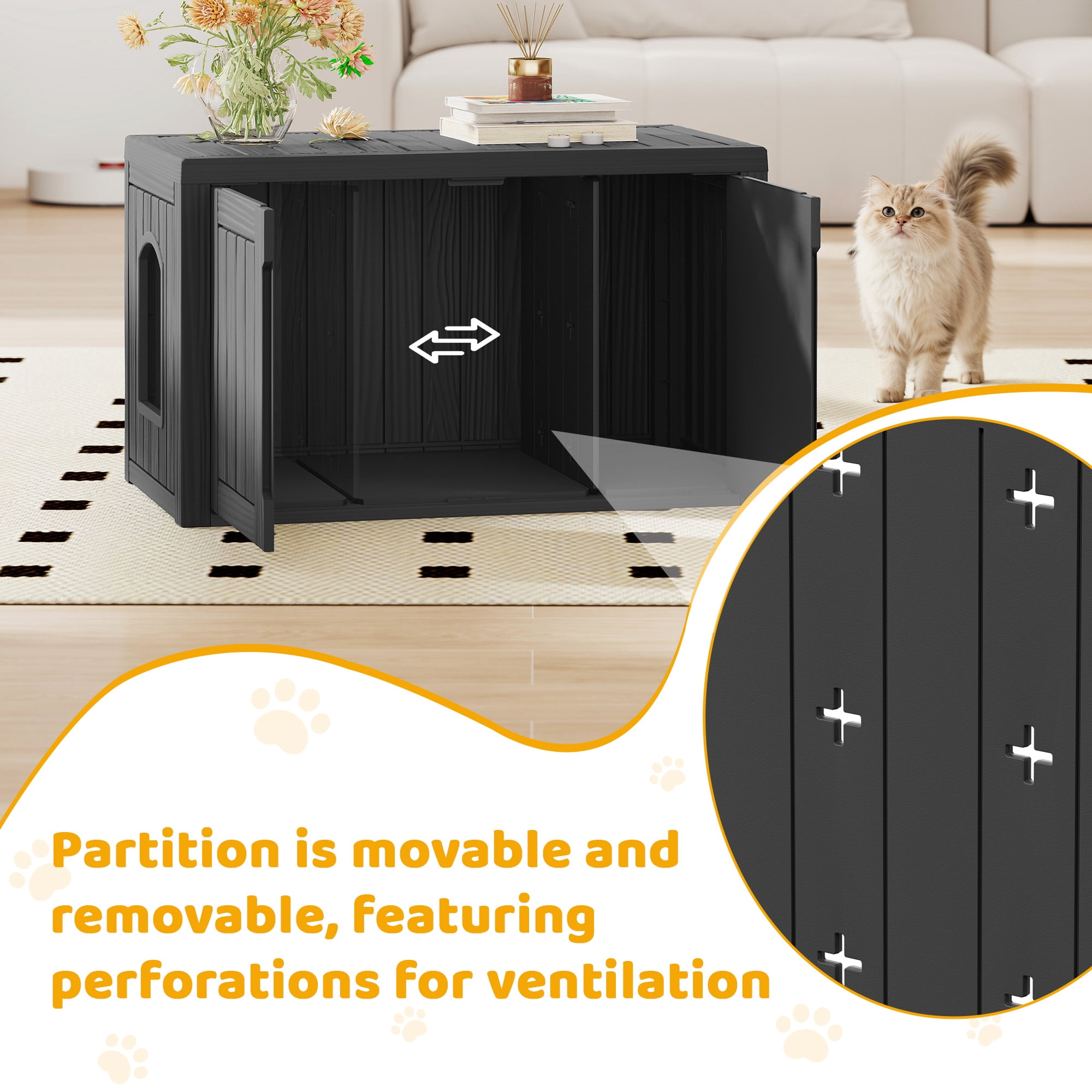 Bifanuo Outdoor Cat House, Waterproof Resin Cat House, Multi-Functional Cat Shelter, Assemble Easily for Home & Yard, Black