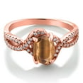 thumbnail image 2 of Gem Stone King 1.83 Ct Oval Brown Tiger Eye 18K Rose Gold Plated Silver Ring (Size 9), 2 of 4