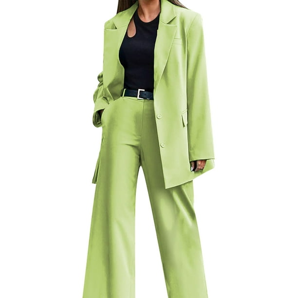 Aligament Trousers Suit For Women 2 Piece Open Front Button Long Sleeve  Blazer And Bottom Trousers Set Elegant Business Suits Size M 