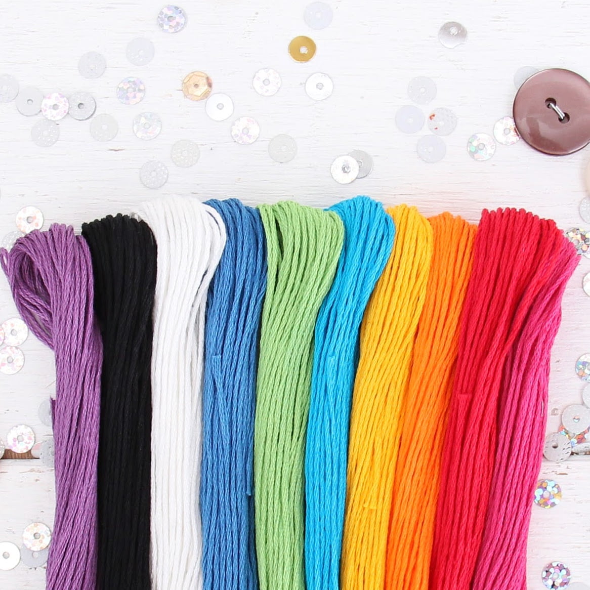 ThreadArt Premium Egyptian Long Fiber Cotton Embroidery Floss Thread Kit in Rainbow Bright Colors - Six Strand Set for Hand Embroidery, Friendship Bracelets, Cross stitch and Crafts